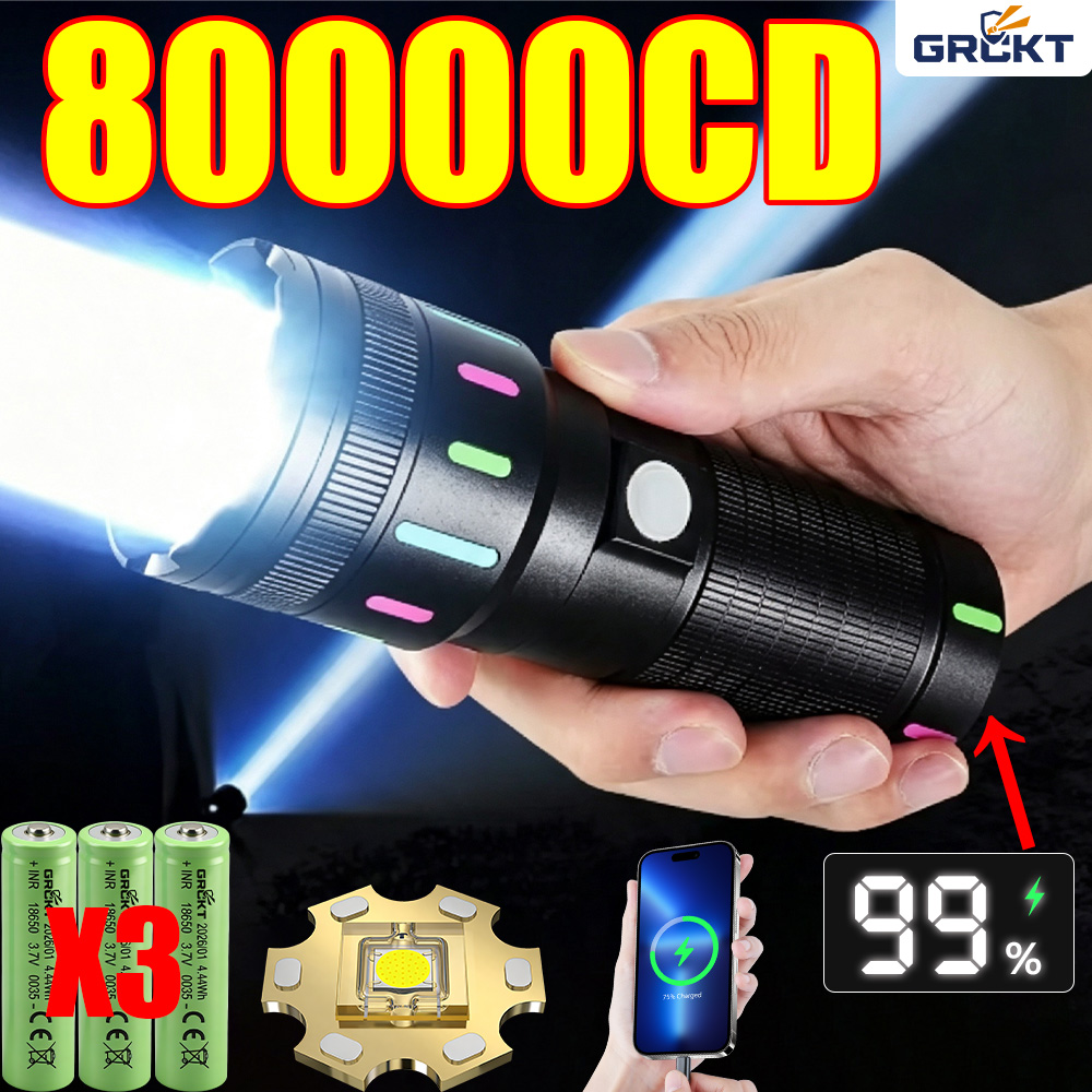 Hunting Fishing Outdoor - ไฟฉาย LED กำลังสูง 80000CD ไฟฉายยุทธวิธีสำหรับการล่าสัตว์ ไฟฉายชาร์จได้