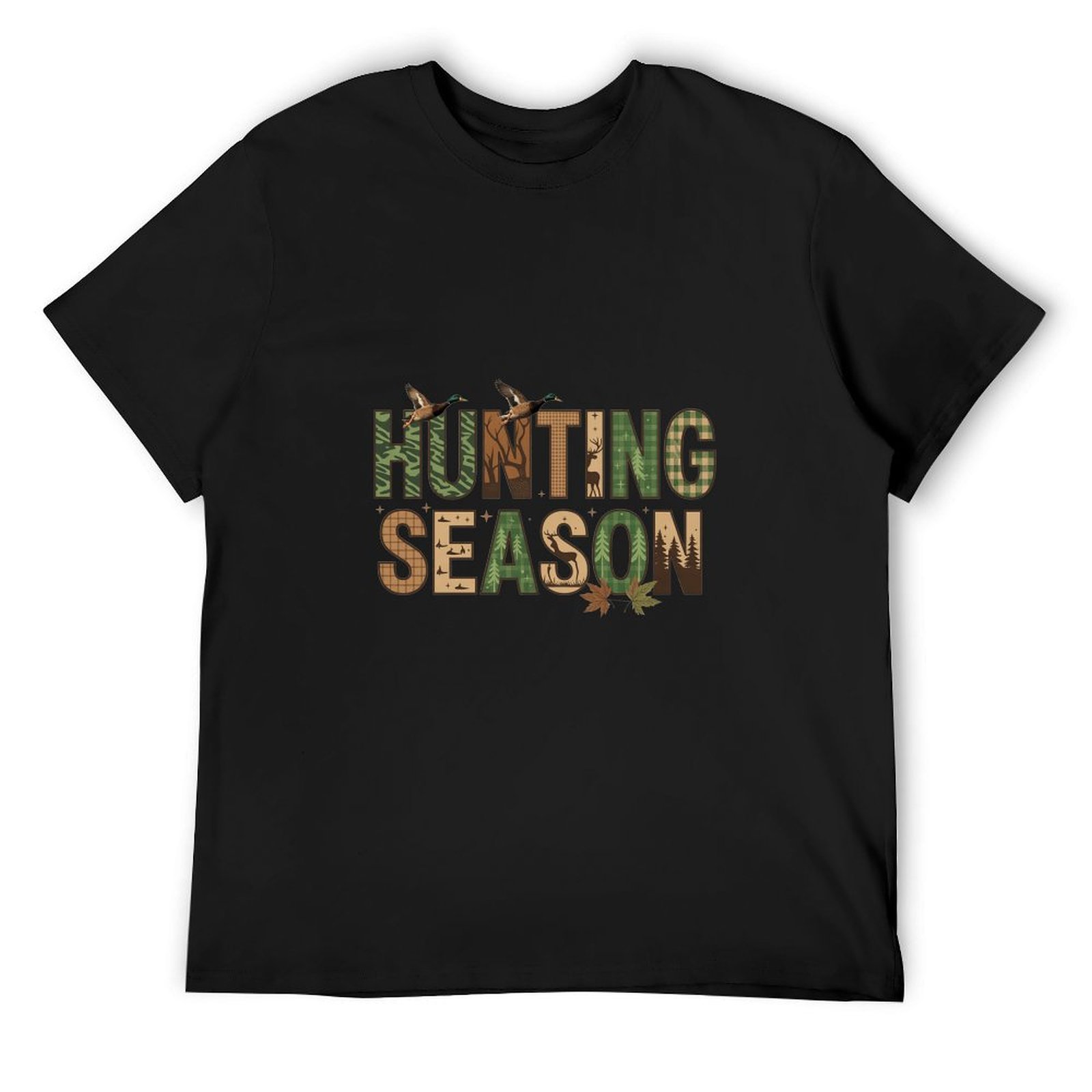 Outdoor Hunting Gifts - เสื้อยืดลายพรางสำหรับล่าสัตว์และตกปลา ผ้าฝ้ายสีดำ ของขวัญวันพ่อ เสื้อผ้าลำลองแนวสตรีทแวร์