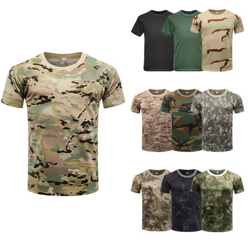 Outdoor Hunting T Shirts - เสื้อยืดผู้ชายสำหรับเล่นกีฬากลางแจ้ง ลายพราง 3 มิติ แห้งเร็ว คอกลม